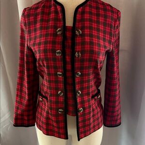Leslie Fay Red and Black Plaid Blazer